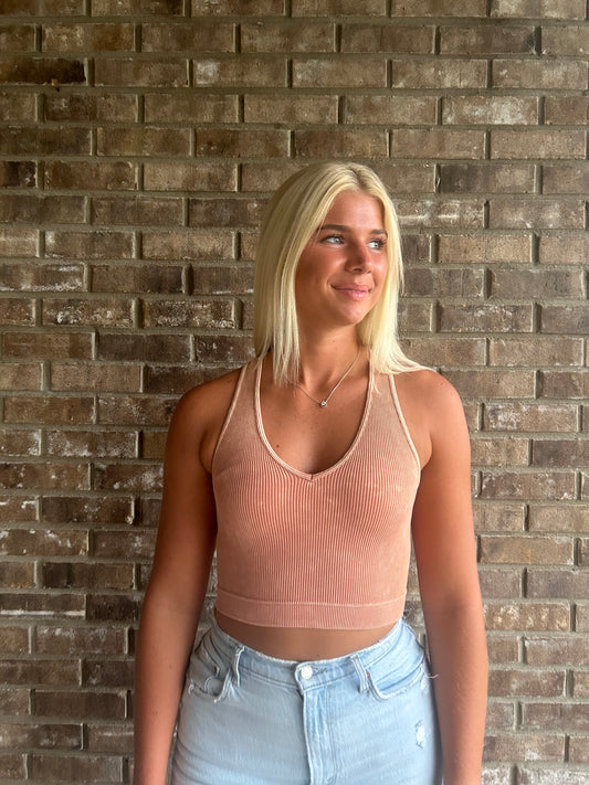 Ribbed Cropped Tank in Ash Rose