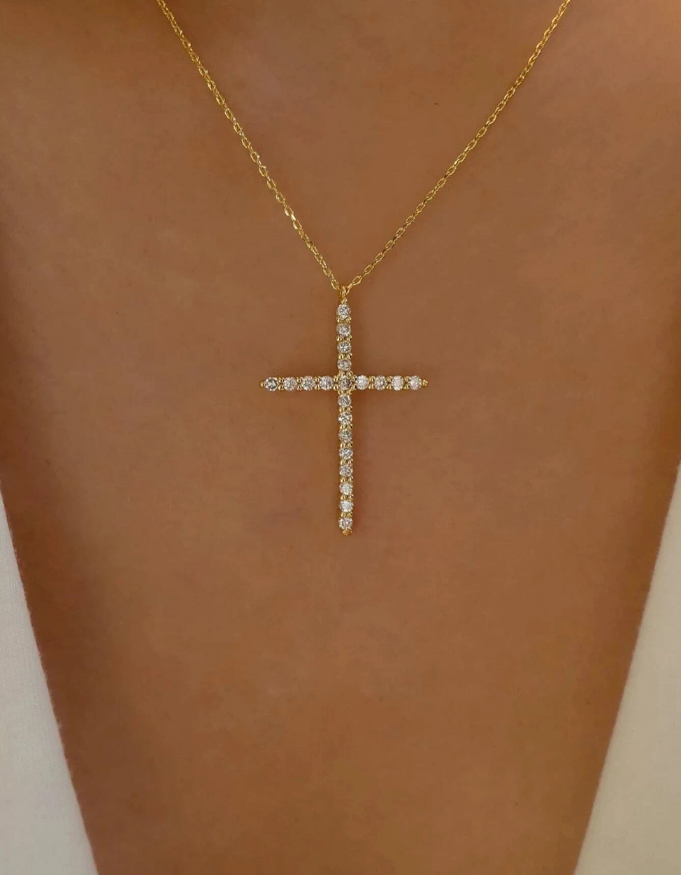 Rhinestone Gold Cross Necklace