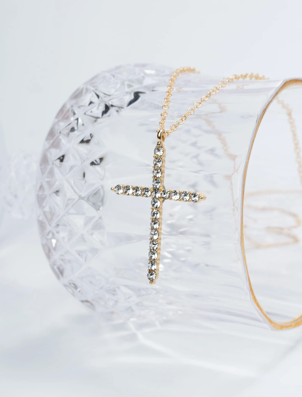 Rhinestone Gold Cross Necklace