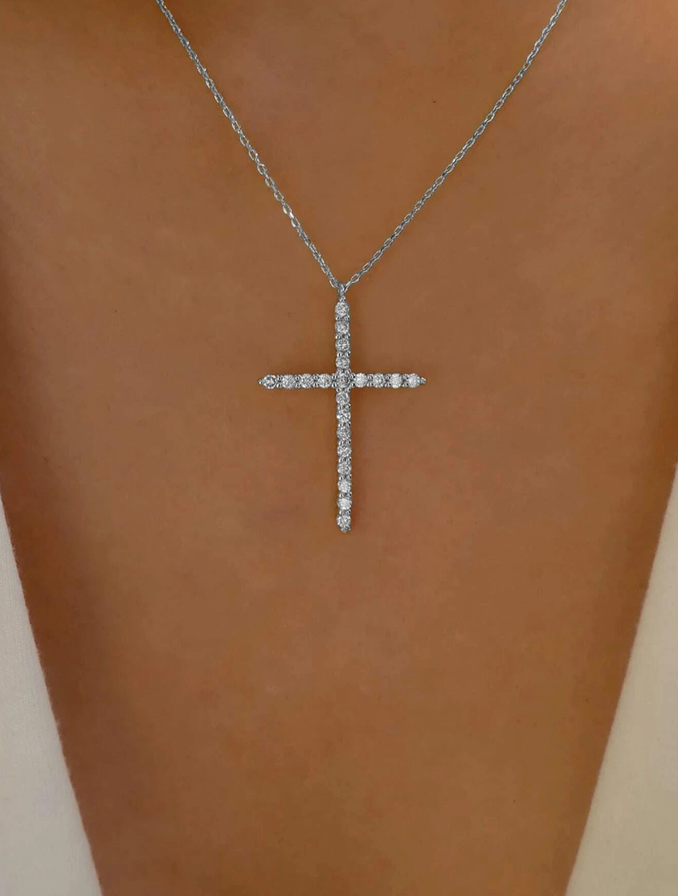 Rhinestone Silver Cross Necklace