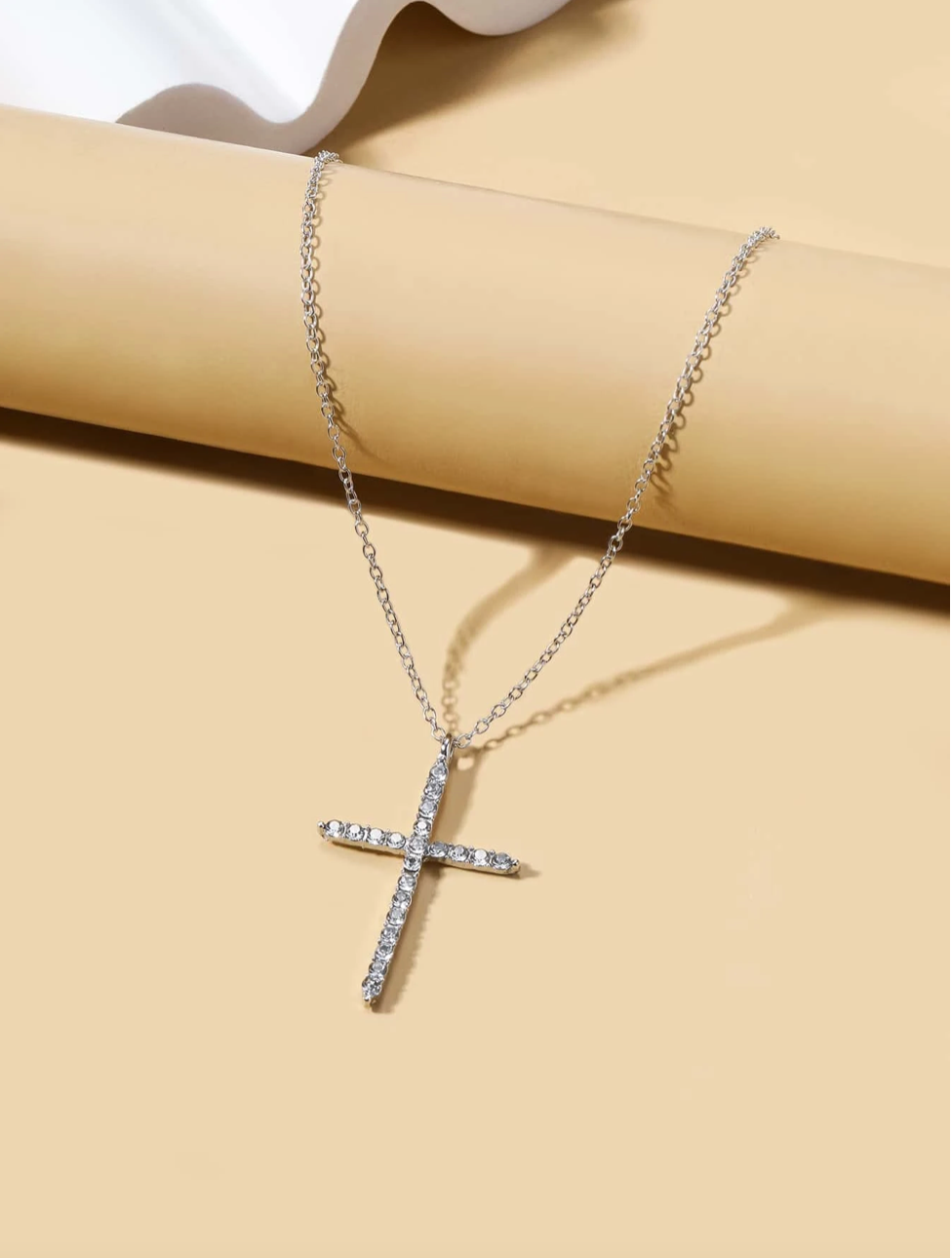 Rhinestone Silver Cross Necklace