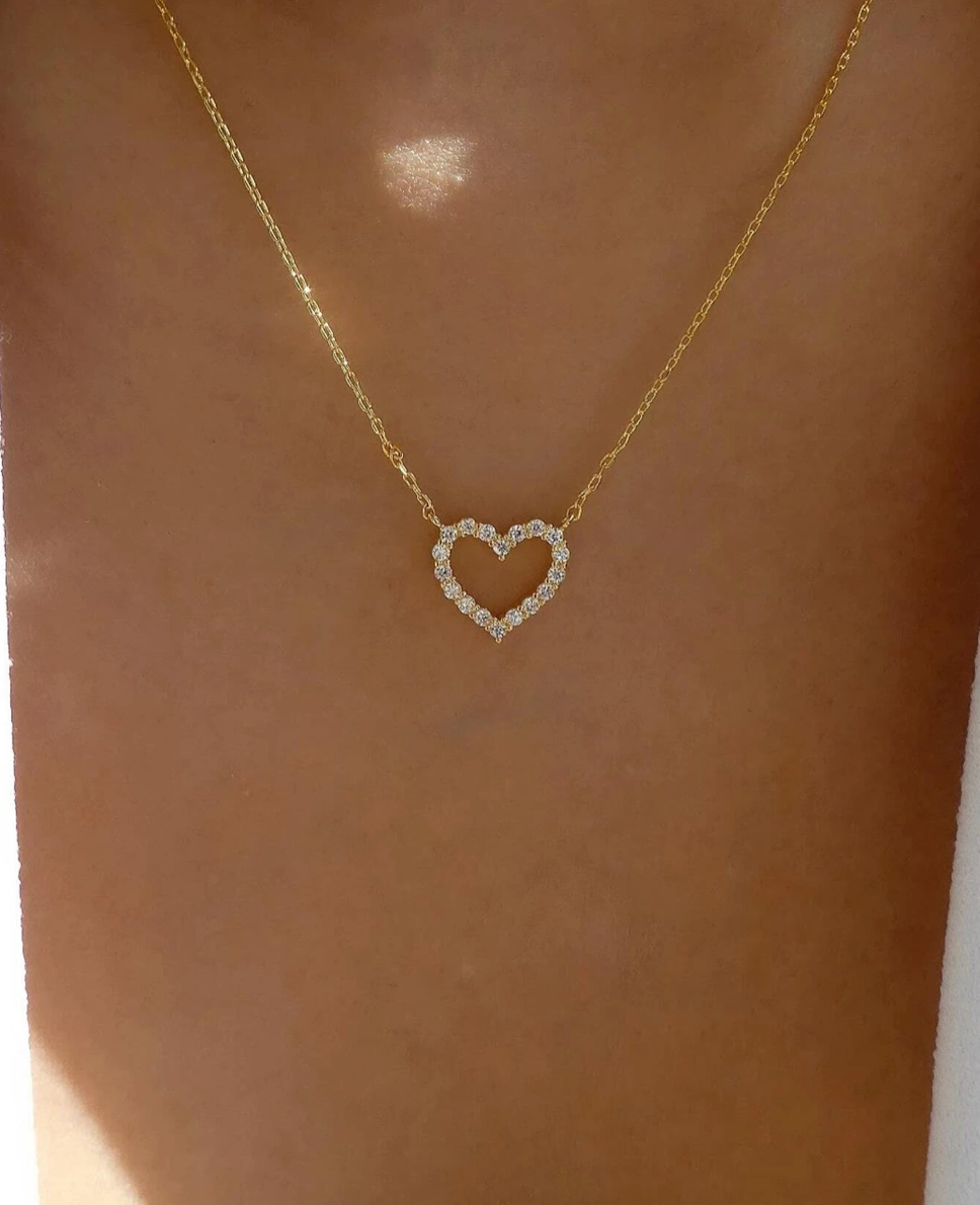 Rhinestone Heart Gold Necklace