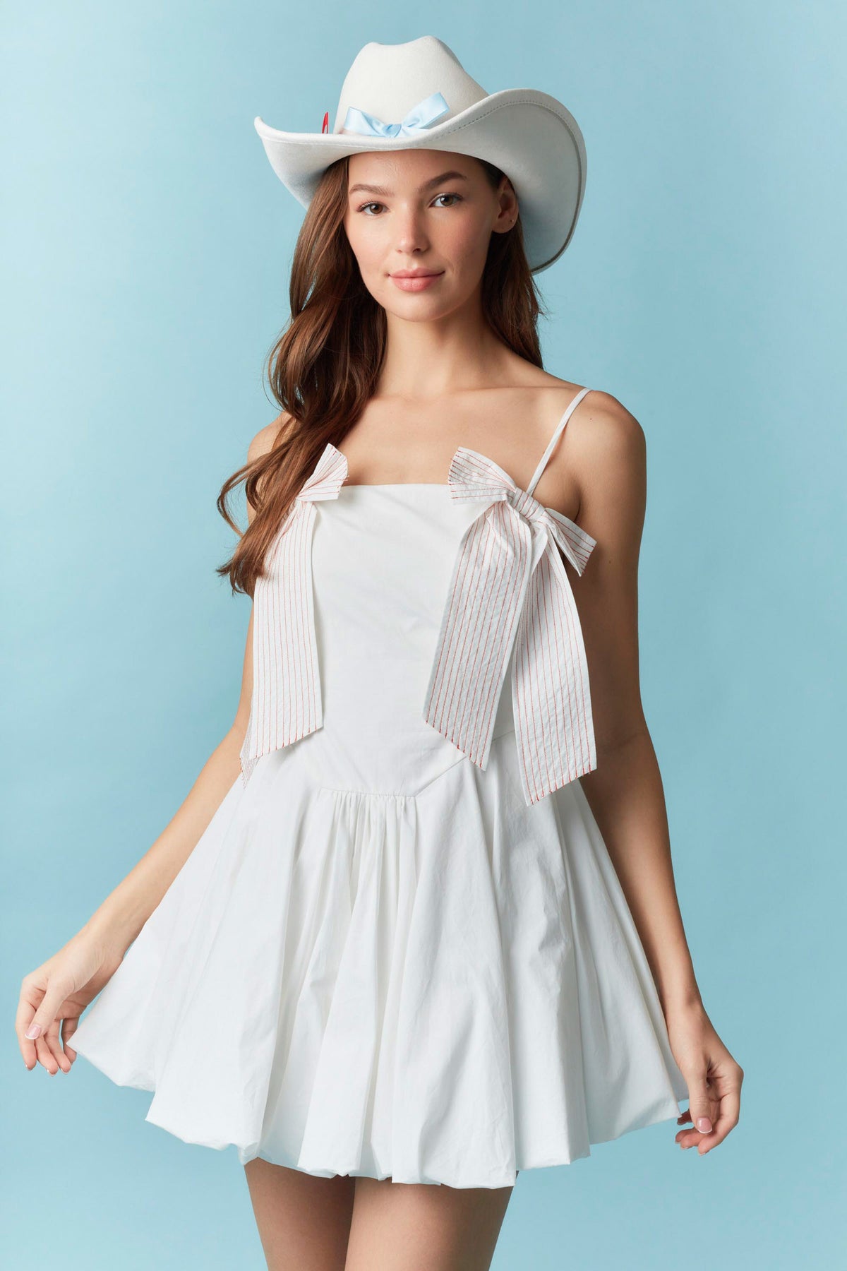 Sleeveless Front Bow Detail Bubble Hem Mini Dress