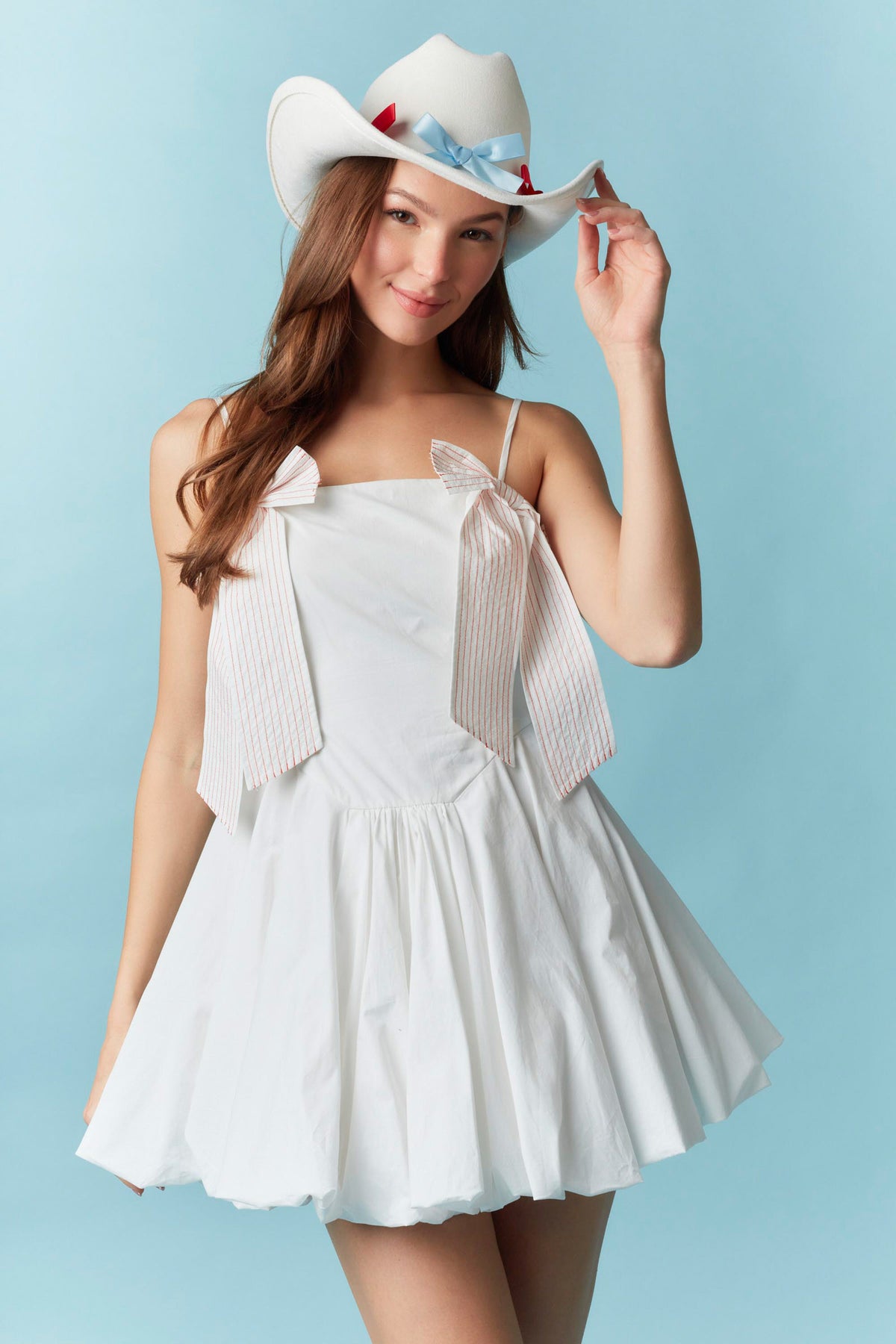 Sleeveless Front Bow Detail Bubble Hem Mini Dress