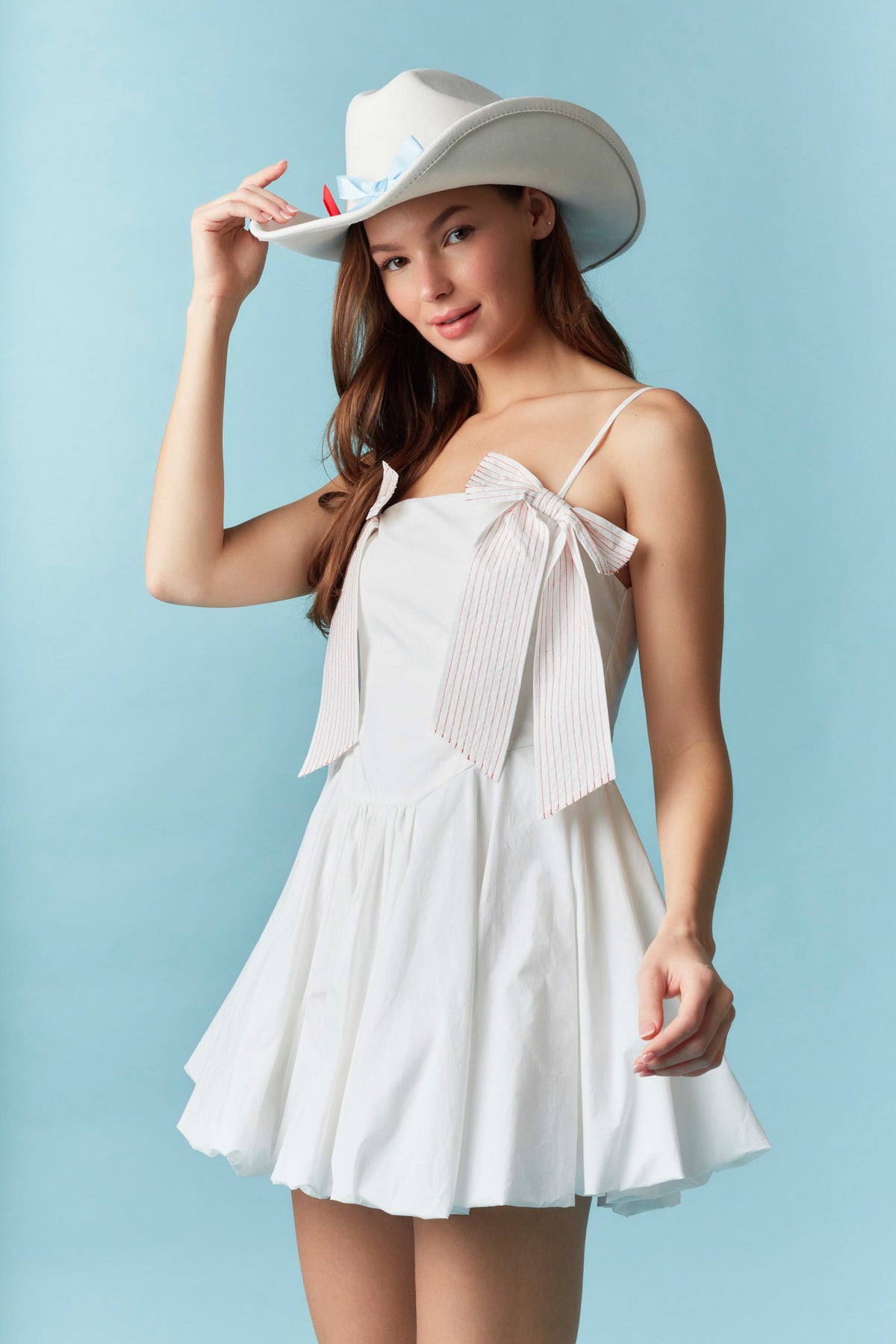 Sleeveless Front Bow Detail Bubble Hem Mini Dress