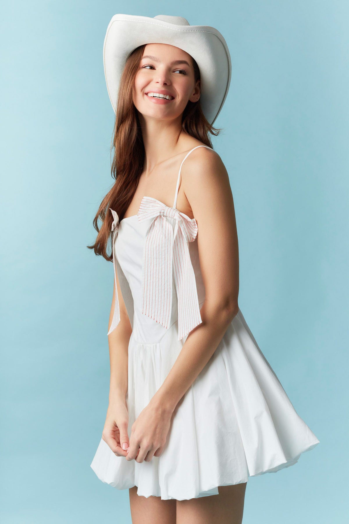 Sleeveless Front Bow Detail Bubble Hem Mini Dress