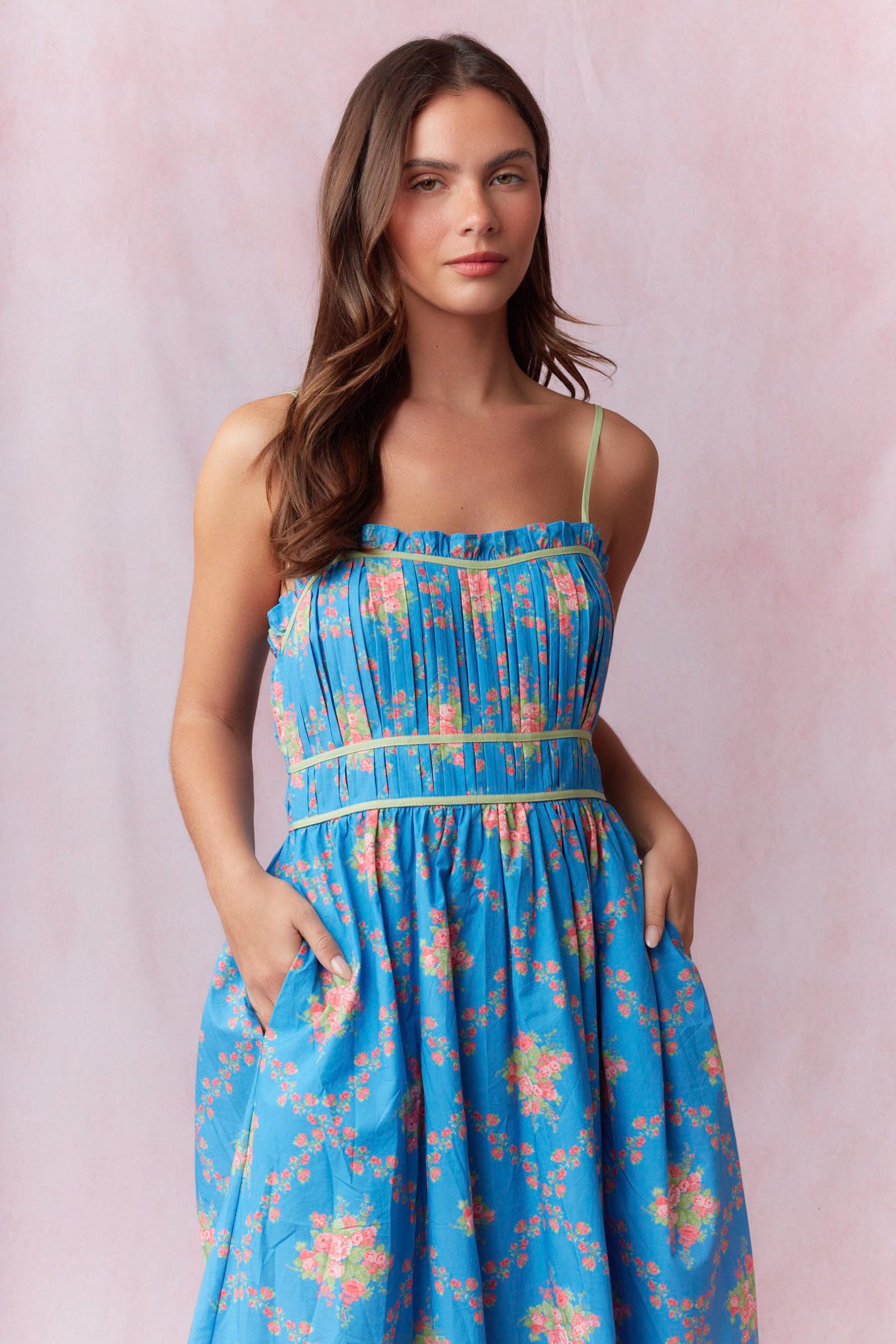 Cotton Poplin Floral Prints Maxi Dress in Blue shoptipsytulip Cotton Poplin Floral Prints Maxi Dress in Blue shoptipsytulip