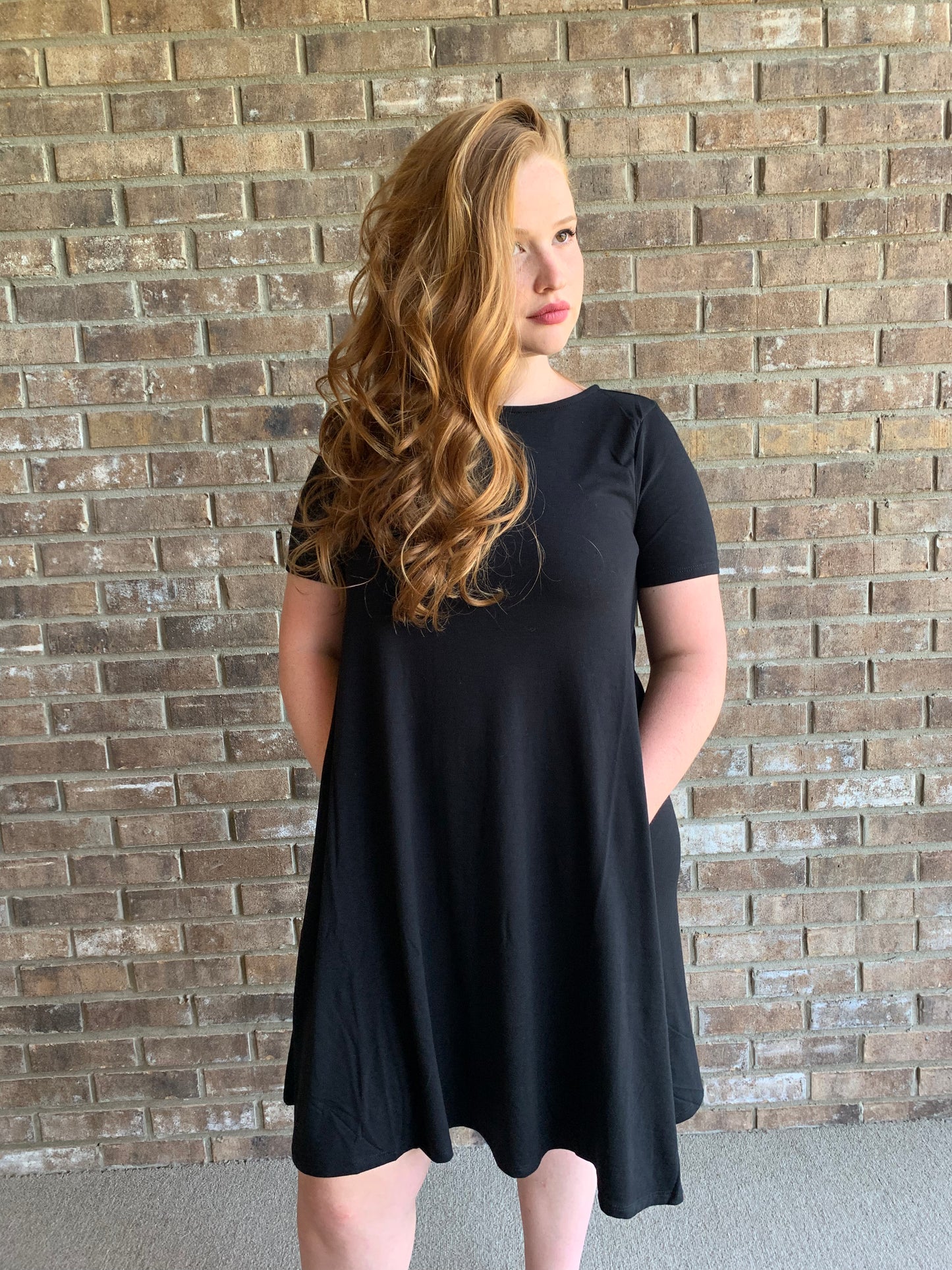 Natural Beauty T-Shirt Dress with Pockets in Black