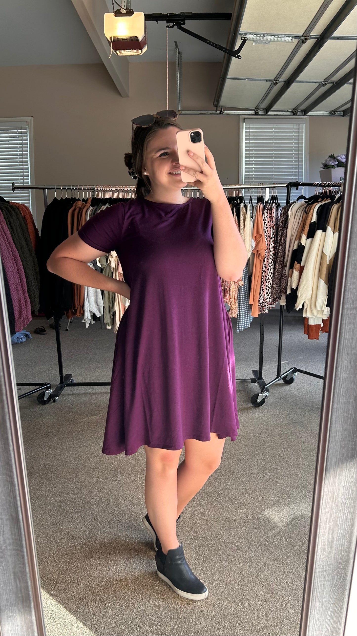 Natural Beauty T-Shirt Dress with Pockets in Purple