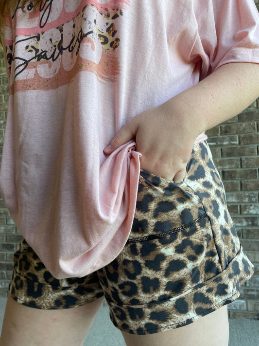 LEOPARD DRAWSTRING WAIST SHORTS