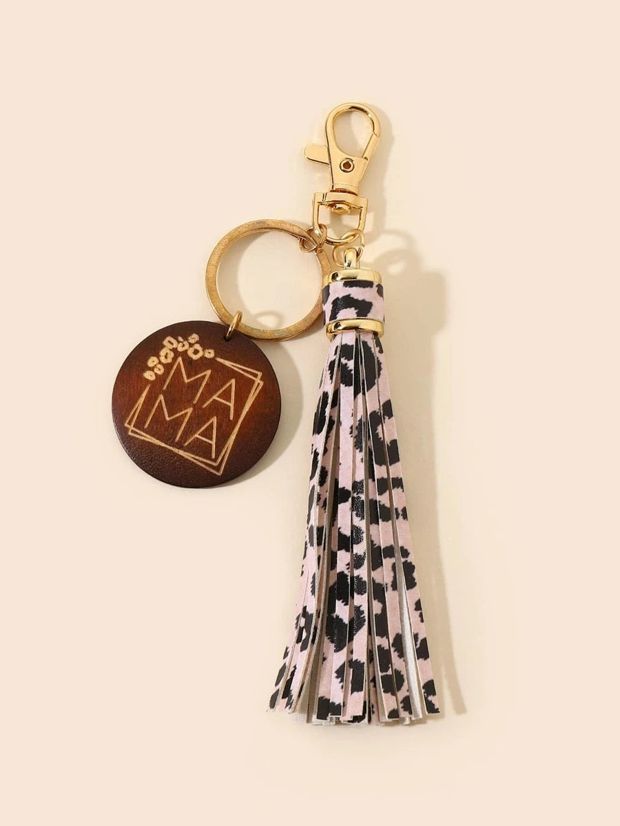 MAMA round and tassel charm keychain