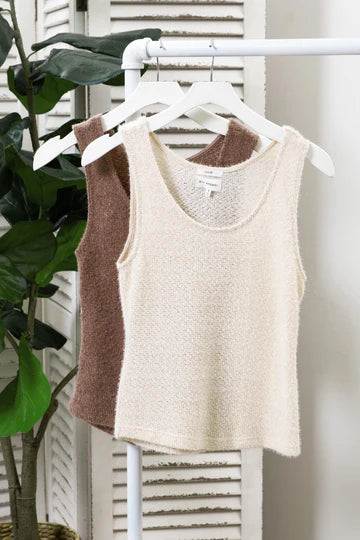 COZY KNIT SLEEVELESS TOP - CREAM